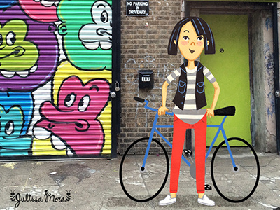 Brooklyn Street Art bike bike messanger brooklyn street art character cyclist girl illustration