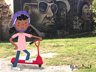 Trust Your Struggle african american child children concrete culture ethnic girl mural neighborhood outdoors outside scooter