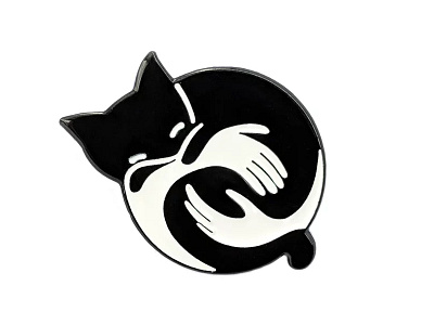 Cuddle Cat black and white black cat cat cat lady enamel pin hug illustration pin
