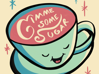 Gimme Some Sugar 50s coffee diner illustration sticker tea teacup vintage inspired