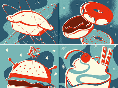 Space Snacks diner food illustration mid century modern retro space sticker