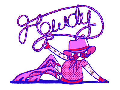 Howdy cowboy halftone illustration lettering pink