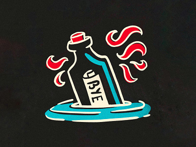 Bye bye illustration message in a bottle sea