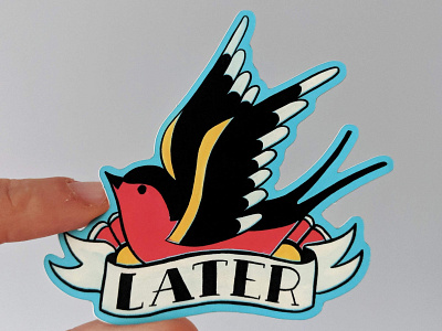 Later bird hand lettering illustration patreon sticker swallow tattoo