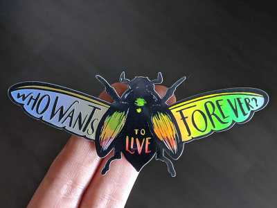 Who wants to live forever? egypt freddie mercury hand lettering holographic illustration queen scarab stars sticker the mummy