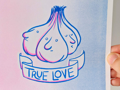 True Love Risograph Print garlic illustration lettering print riso risograph