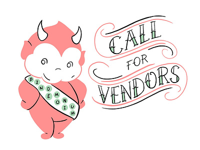 Pindemonium: Call for Vendors cute demon devil enamel pins hand lettering illustration lettering
