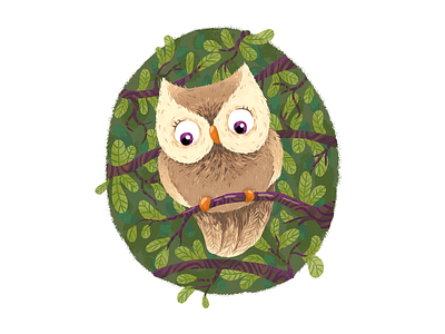 Owl with purple eyes animals art book illustration childrens illustration cute digitalart forest illustration illustrations owl wood