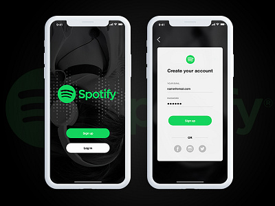 Spotify Sign up Redesign Concept app dailyuichallenge iphonex mobile sign up signup spotify ui user interface