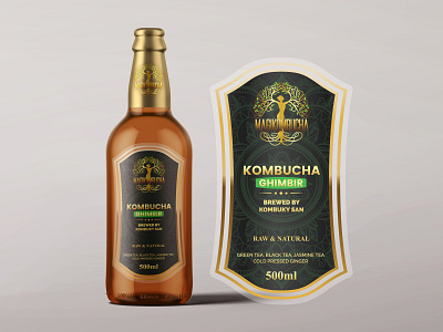 Kombucha Label Design bottle branding graphic design illustration kombucha label logo mockup