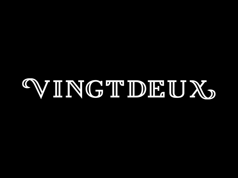 Vingtdeux 22 XXII 22 custom logo open serif swirl type typography