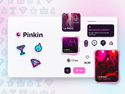 Pinkin — UI Library app appdesign application card design event map mobile mobiledesign night onboarding screens ui uilibrary ux