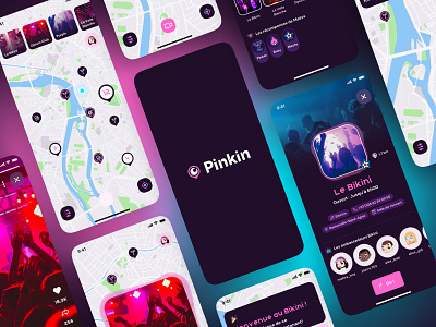 Pinkin — Mobile App app appdesign camera client design event map mobile mobileapp night onboarding project screens story ui ux