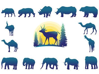 Colluction Gradient Animals animals design gradient icons logo set wild