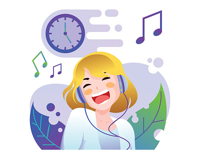 Beautiful young girl in headphones listening to favorite music design girl happy illustration listen music vector