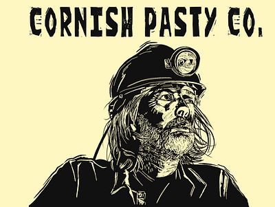 Cornish pasty miner apparel graphic design illustration logo woodcut