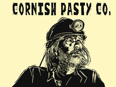 Cornish pasty miner apparel graphic design illustration logo woodcut