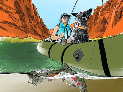 Lees ferry girls digital fishing graphic design illustration lees ferry pack rafting