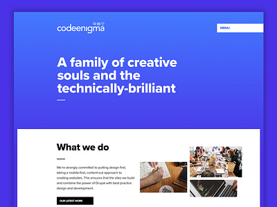 Come Enigma Homepage gradients rebranding web design