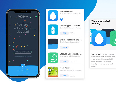 Water Reminder & Tracker - Featured in the App Store blue daily goals drink drink water glass goal health healthy hydrate water