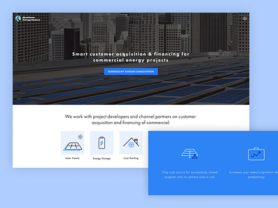 Landing Page Design blue energy finance home home page iconography landing page solar panel ui web