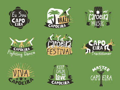 Capoeira Brazilian fighting dance. badge brazil capoeira dance fight logo male martial music quote sport vector