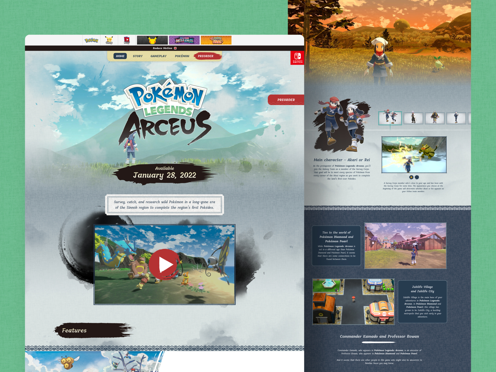 Pokémon Legends: Arceus, Website oficial