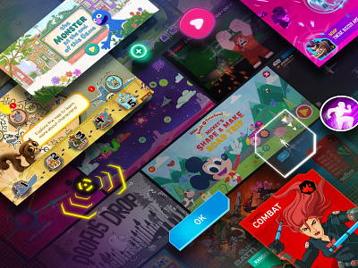 UI Elements & Games 2d 3d app button design disney entertainment games gui icon kids marvel menu mobile pbs kids pokémon product ui visual design web