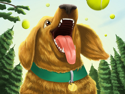 It's Raining Tennis Balls! animal design dog funny illustration pet