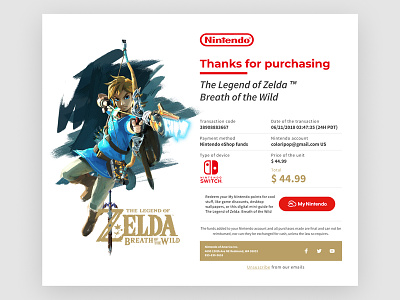 Daily UI Challenge 017 - Email Receipt confirmation dailyui email email app game app nintendo purchase receipt ui web zelda