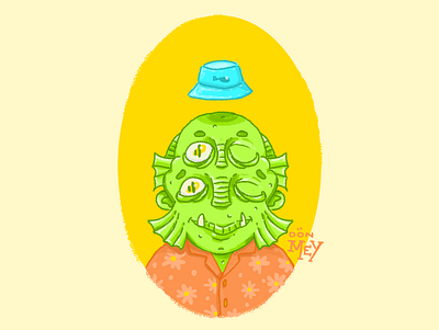 hombrepez bright color creature fish illustration lagoon monster