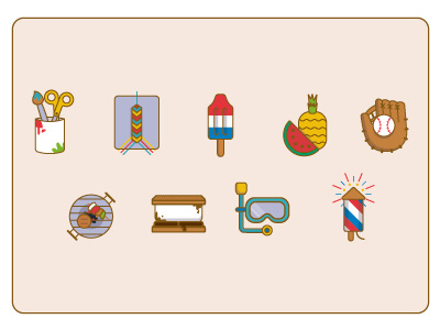Summer Camp Icons american baseball fireworks grill icons smores summer summer camp swiming watermelon