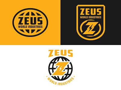 Zeus World Industries badge bolt globe lightning logo world zeus