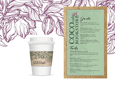 COCO Cafe & Bookstore menu and cup design design graphic design typography