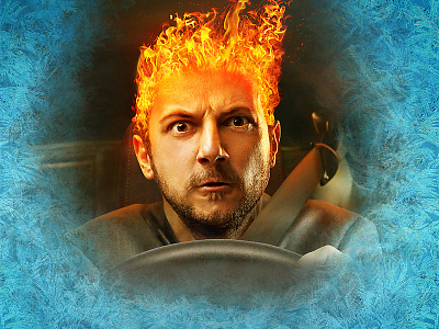 Firehead fire head ice outdoor ad photomanipulation retouch