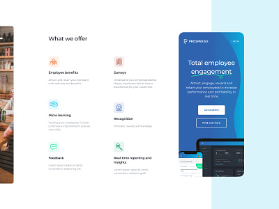 Prosper EX page designs australia dashboard design employees features footer home page marketing platform rewards ui website wellbeing