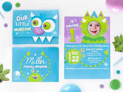 Monster Birthday Invitation alien baby birthday creature graphic design hand drawn illustration invitation monster party
