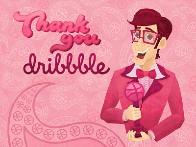 Dribbble Debut Shot award cartoon debut graphic design hand lettering hello illustration paisley retro thank you vintage welcome