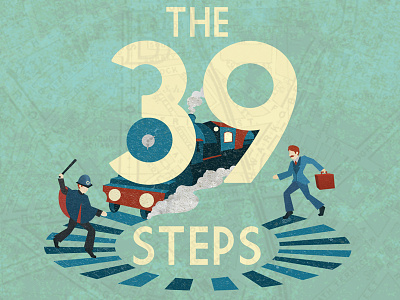 The 39 Steps 39 steps film noir graphic design hand drawn hitchcock illustration mystery officer running train