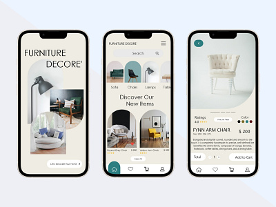 Furniture Decore' Mobile Application adobe xd branding creativity design figma graphic design illustration logo ui vector