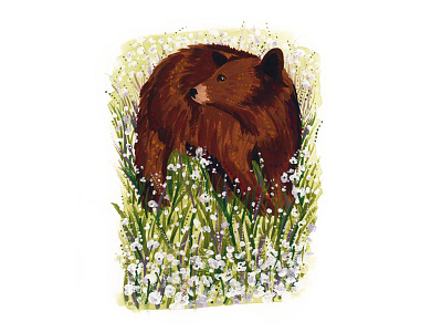Bear and wildflowers animal bear children design gouache illustration