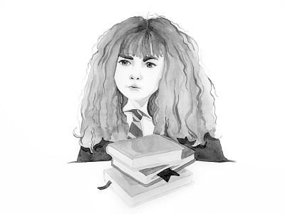Hermione childrens book drawing gouache harry potter illustration ink portrait