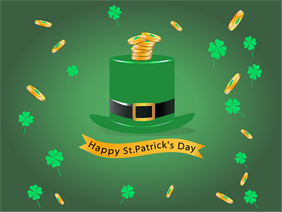 Happy St. Patrick's Day adobe illustration cloverleaf golden coins graphic design happy st.patric day hat illustration