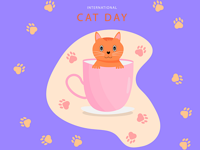 International Cat Day adobe illustration cat cup graphic design illustration internatonal cat day