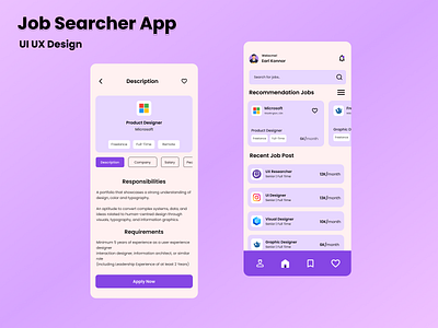Job Searcher App adobexd app design figma interface ui ux webdesign