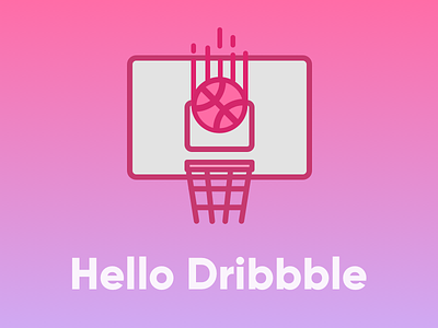 Hello Dribbble! backboard ball basket basketball dribbble dribble hello hoop swish