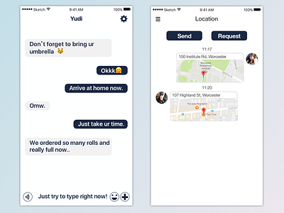 chat and share location app chat feature ios location message send share sketch ui ux