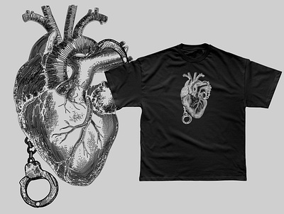 Heat with Cuffs T-Shirt anatomy anatomy tshirt apparel design clothing brand designer committed committed in love couple tshirt cuffs detailed heart getting caught graphic design heart heart tshirt design illustration love shirt tshirt tshirt mockup