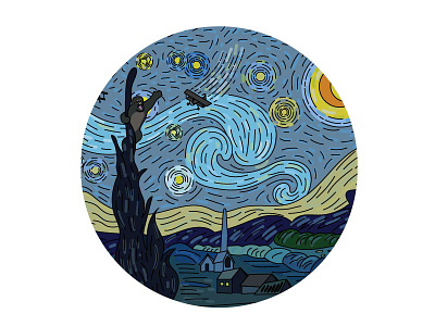 Just an Ordinary Starry Night fine art king kong line work painting starry night