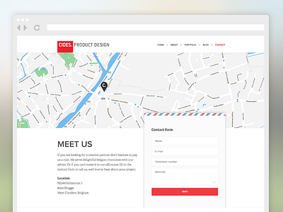 Cides product design contact page clean contact flat form map simple ui website wide